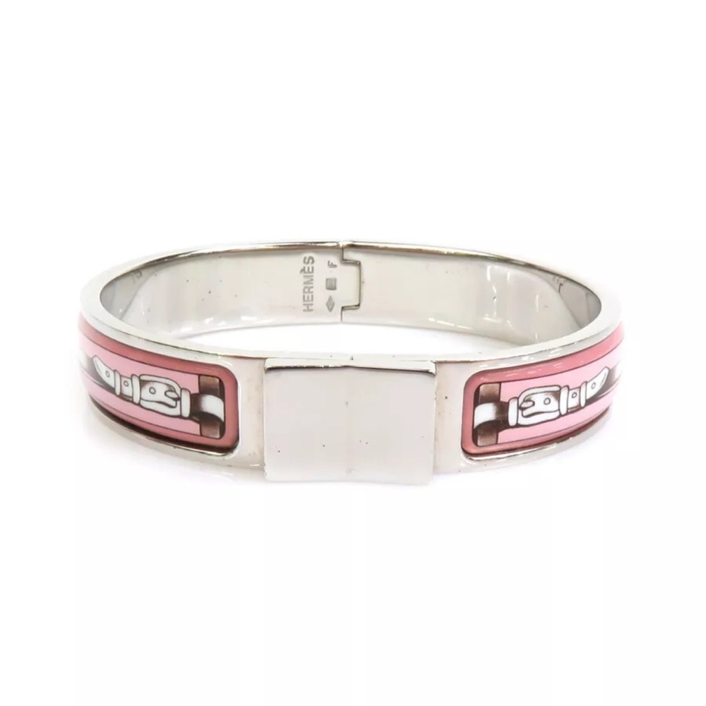 HERMES Clic Clac Bangle Bracelet Silver/Pink/White Metal/Enamel